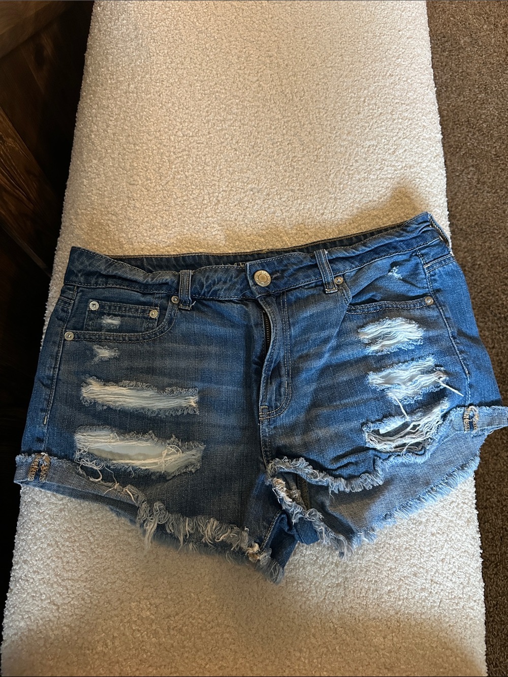 American Eagle Outfitters Medium Blue Ripped Denim Cutoff Shorts